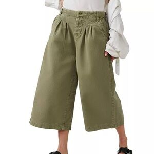 NWT Free People Hard Rain Cropped Gaucho Pants 12 Washed Pine